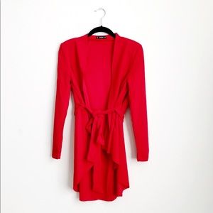 Red Wrap Around Tie Waist Coat